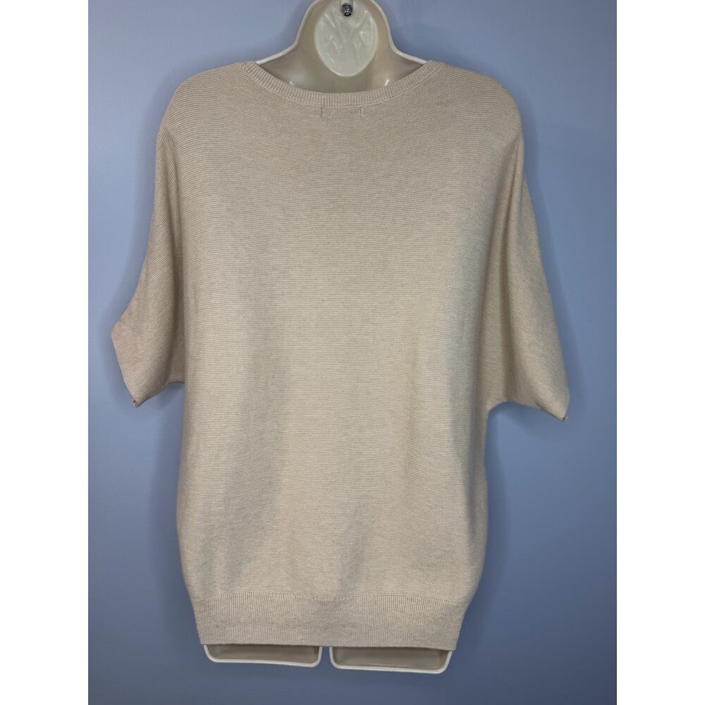 QUINCE Lightweight Cotton Cashmere Link-Stitch Dolman Sweater Heather Oatmeal M - Picture 5 of 11